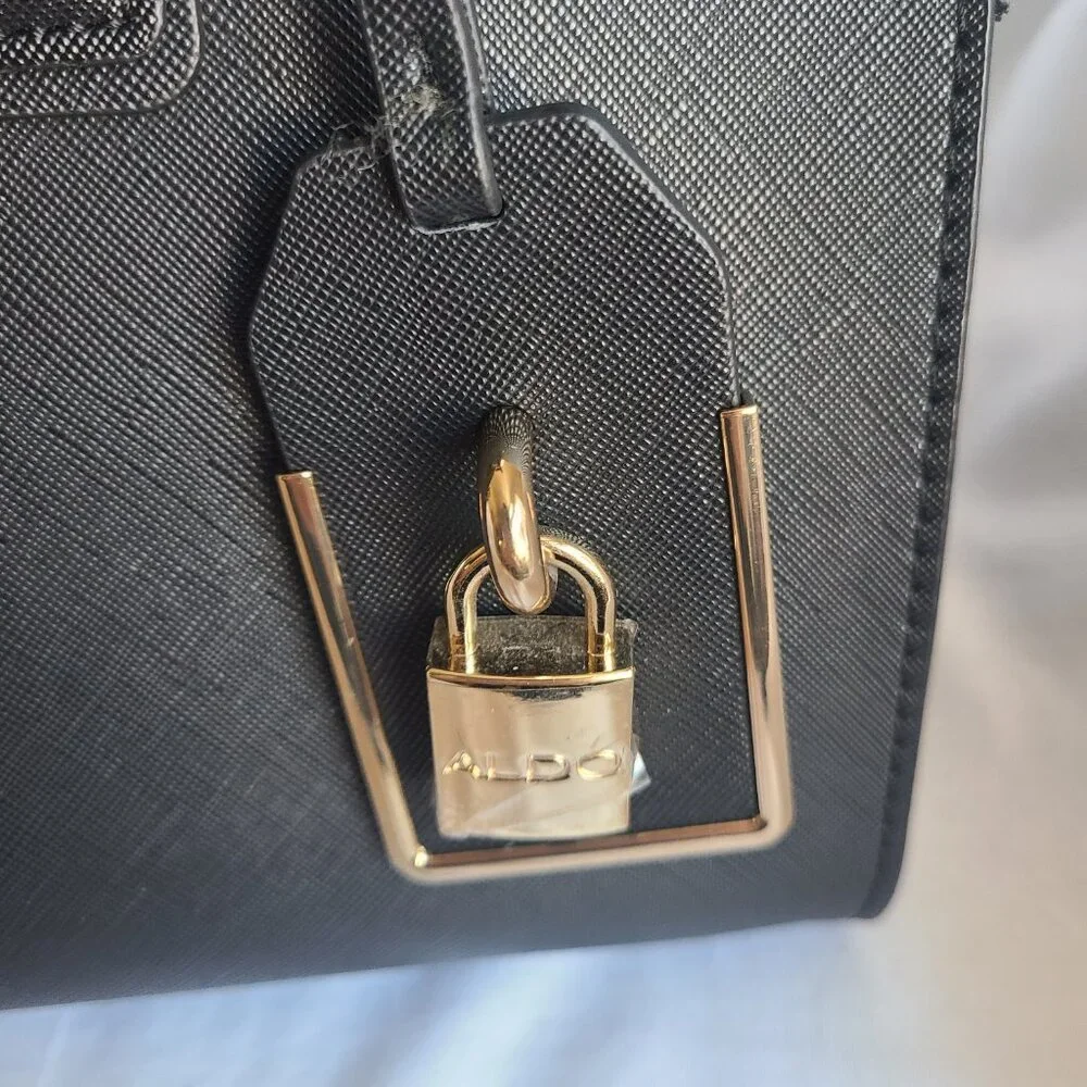 SOLD--Aldo Faux Leather Black Satchel Handbag Purse - Picture 2 of 11